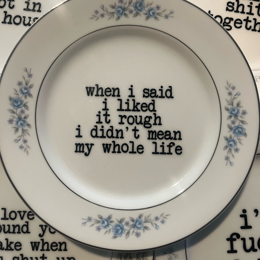 Floral White Plate with Blue Accents